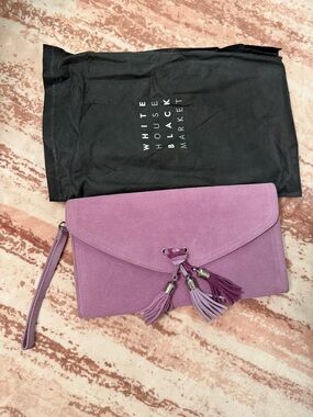 White House Black Market Lavender Suede Tassel Wristlet Clutch